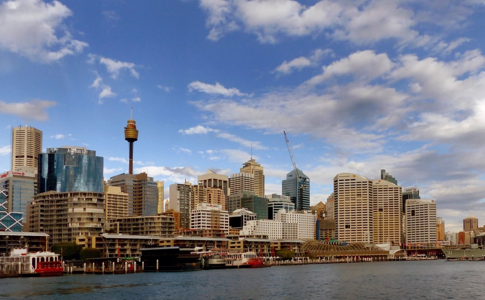 The Sydney city skyline across the harbour on a sunny day